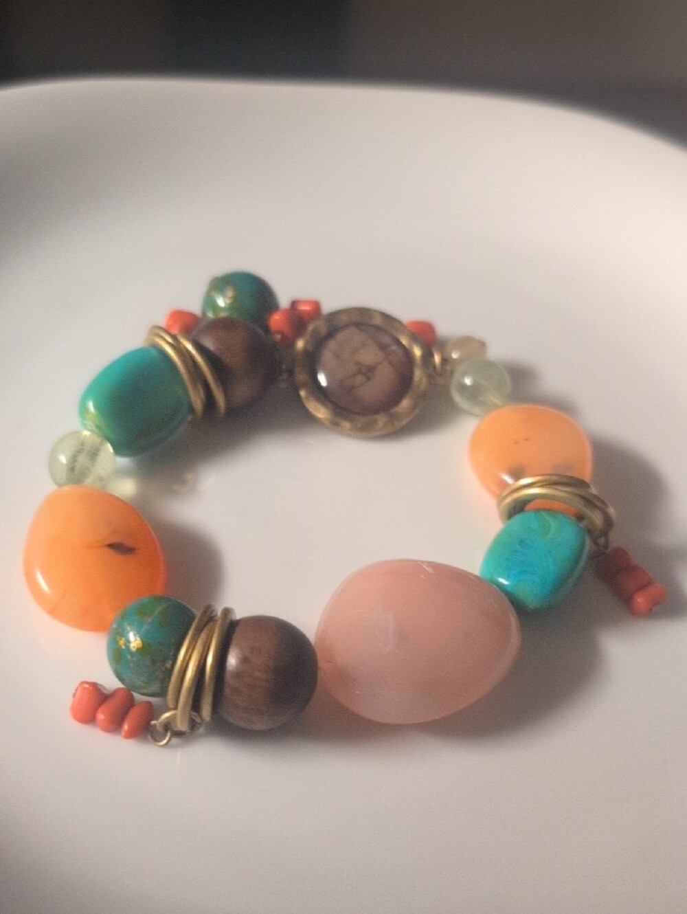 Chico Boho Multicolor Beaded Stretch Bracelet - Turquoise, Orange, Gold Accents - Picture 4 of 4